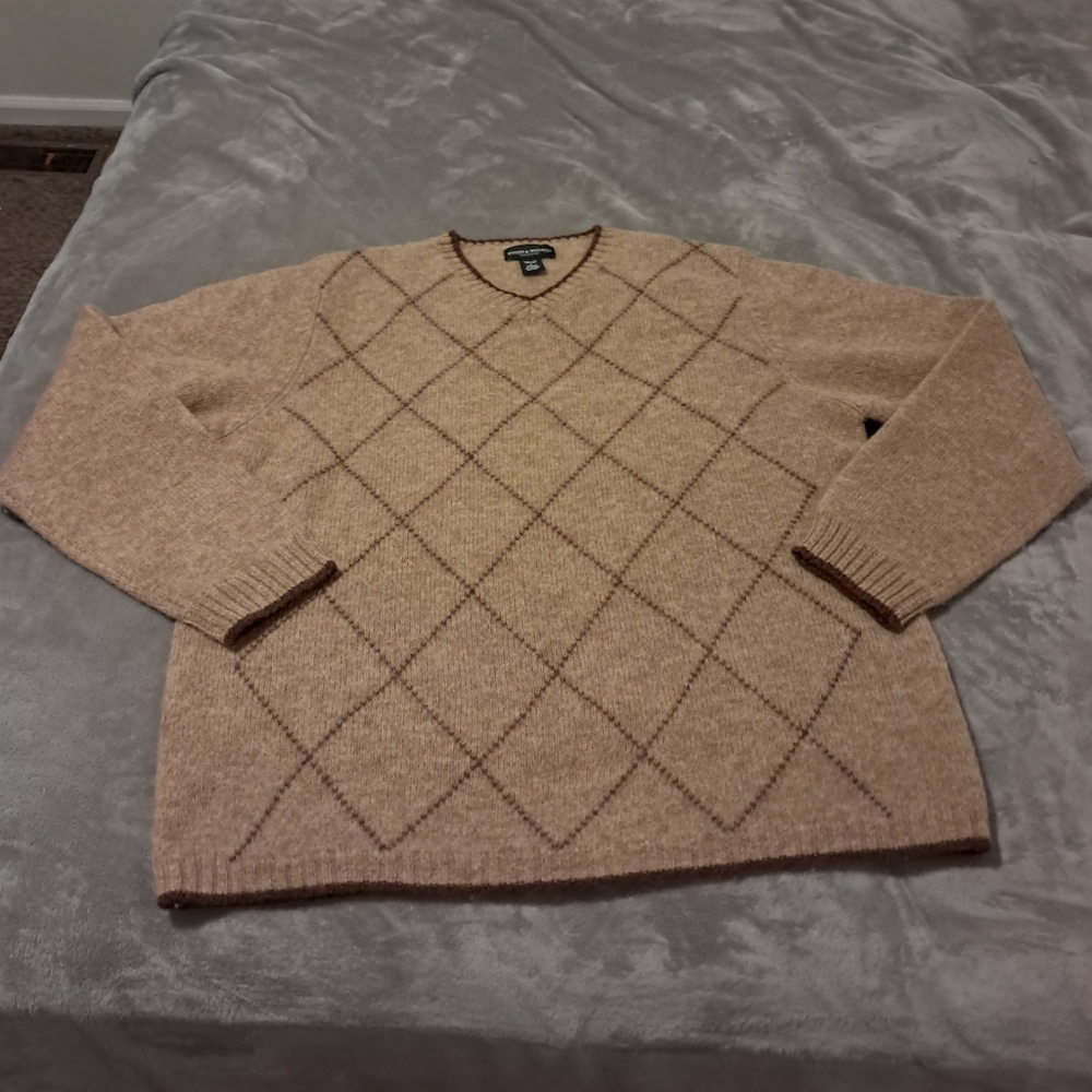 100% Wool Shetland Mens V-neck Pullover Sweater Heritage Hand Wash Sz. L